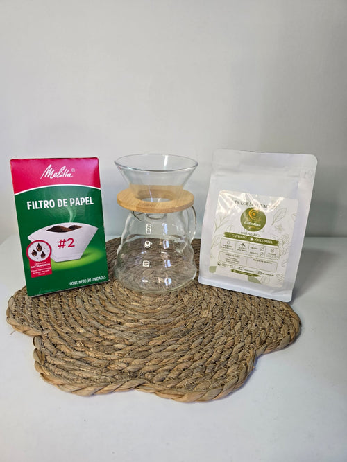 Café de especialidad 250 g + cafetera v60 +  30 filtro